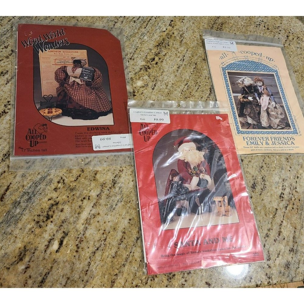 All Cooped Up Lot of 3 Doll Patterns. Santa Edwina Emily & Jessica Forever